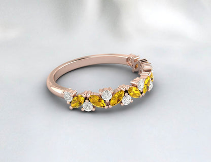 Bague en or 14 carats avec bande de citrine naturelle taille marquise