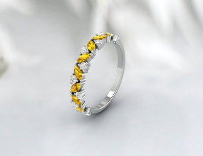 Bague en or 14 carats avec bande de citrine naturelle taille marquise