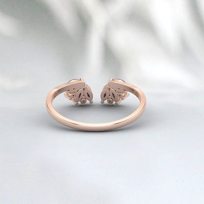 Amethyst Wedding Band Rose Gold Open Ring Vintage Engagement Ring Delicate Stacking Matching Curved Wedding Band Bridal Ring Amethyst Ring