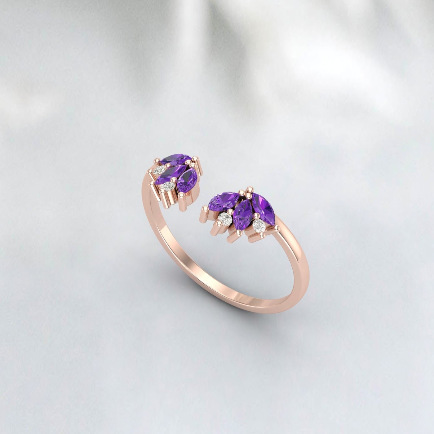 Amethyst Wedding Band Rose Gold Open Ring vintage Bague de fiançailles Délicat Empilage Assorti Courbe Wedding Band Bridal Ring Amethyst Ring