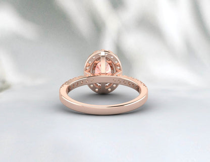 Bague de fiançailles ovale en morganite pêche, bague de fiançailles de mariage antique