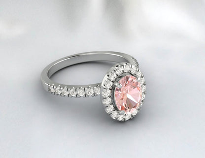 Peach Oval Morganite Engagement Ring Antique Wedding Engagement Ring