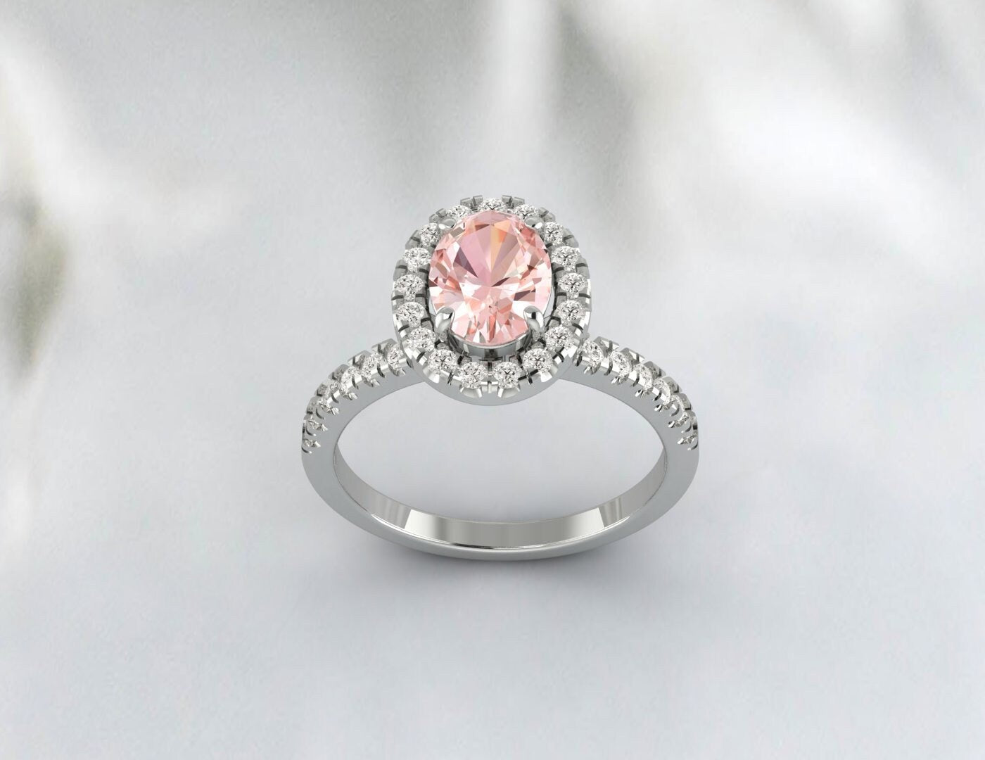 Bague de fiançailles ovale en morganite pêche, bague de fiançailles de mariage antique