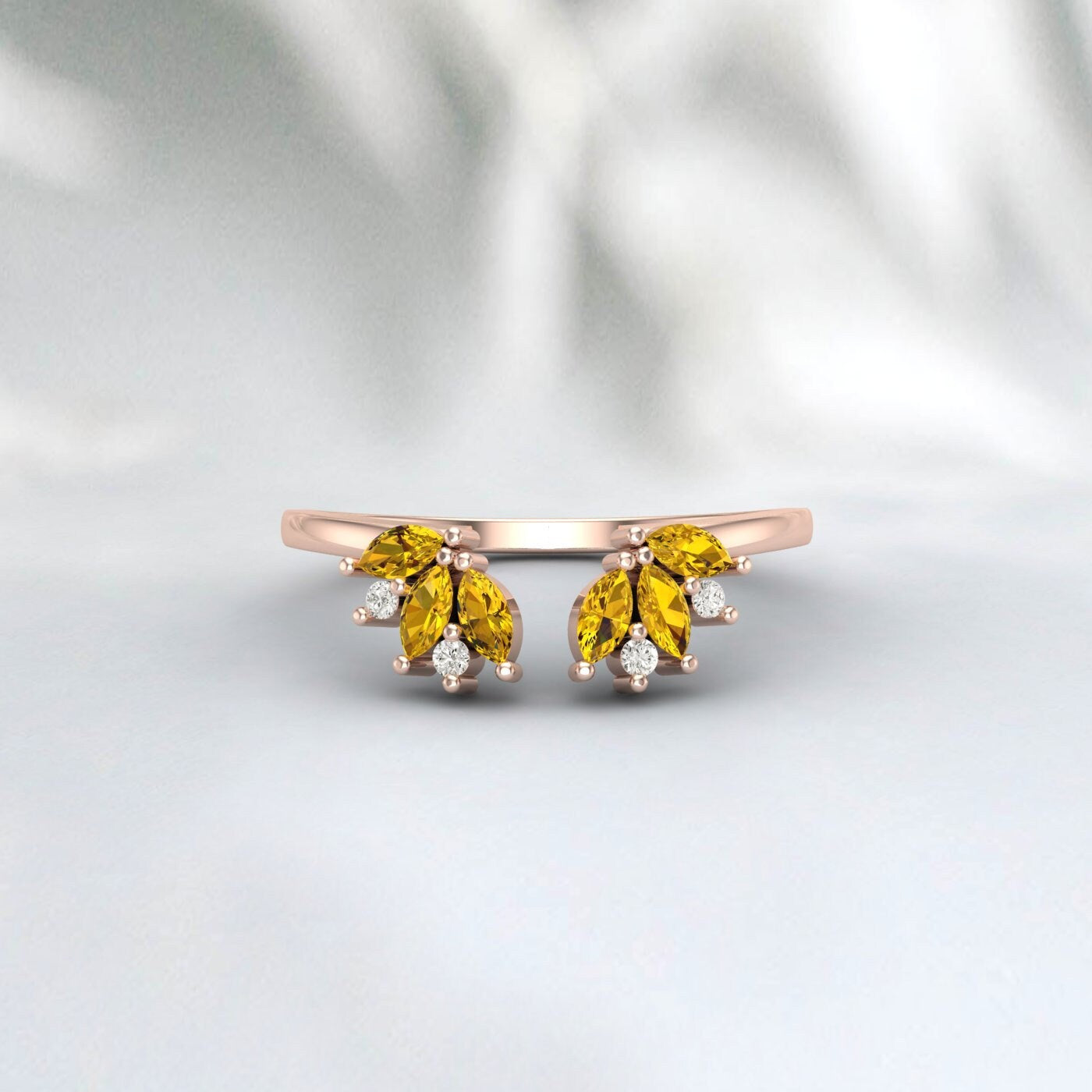 Open Gap Citrine Wedding Band Rose Gold Wedding Band Delicate Stacking Matching Curved Ring