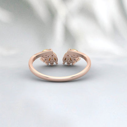 Open Gap Citrine Wedding Band Rose Gold Wedding Band Delicate Stacking Matching Curved Ring