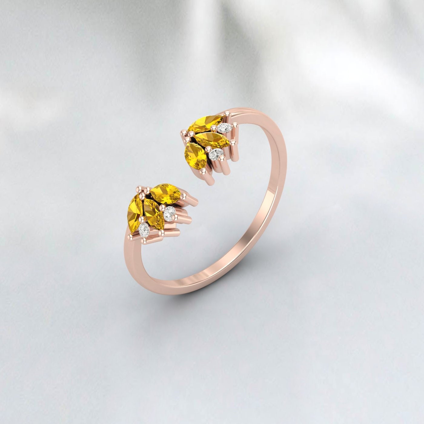 Open Gap Citrine Wedding Band Rose Gold Wedding Band Delicate Stacking Matching Curved Ring