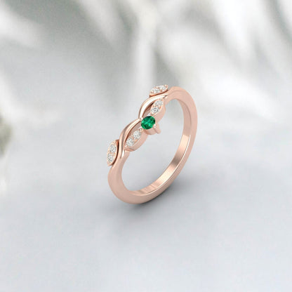 Emerald Curved Wedding Ring Engagement Ring Bridal Ring Gift For Her