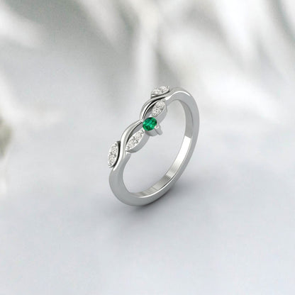 Emerald Curved Wedding Ring Engagement Ring Bridal Ring Gift For Her