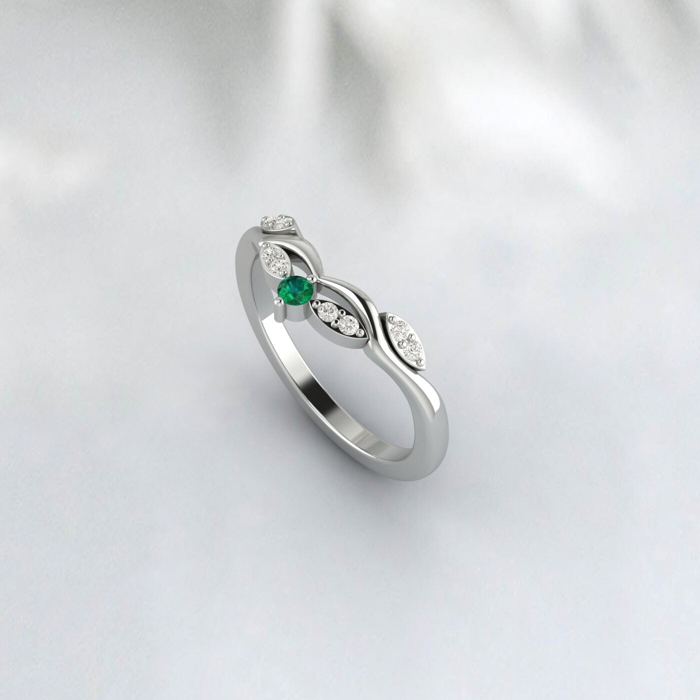 Emerald Curved Wedding Ring Engagement Ring Bridal Ring Gift For Her