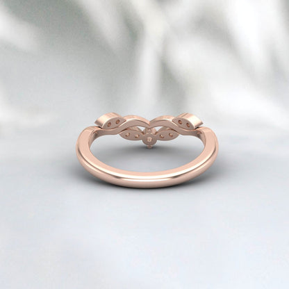 Delicate Diamond Wedding Ring Rose Gold Round Moissanite Curved Matching Ring Antique Stacking Band Engagement Ring Bridal Ring Gift For Her