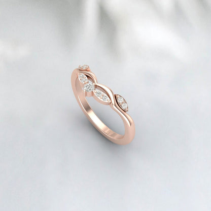 Delicate Diamond Wedding Ring Rose Gold Round Moissanite Curved Matching Ring Antique Stacking Band Engagement Ring Bridal Ring Gift For Her