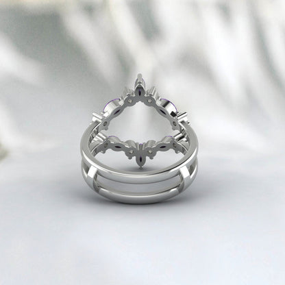 Bague de mariage rehausseur de moissanite et d'améthyste à double courbure marquise