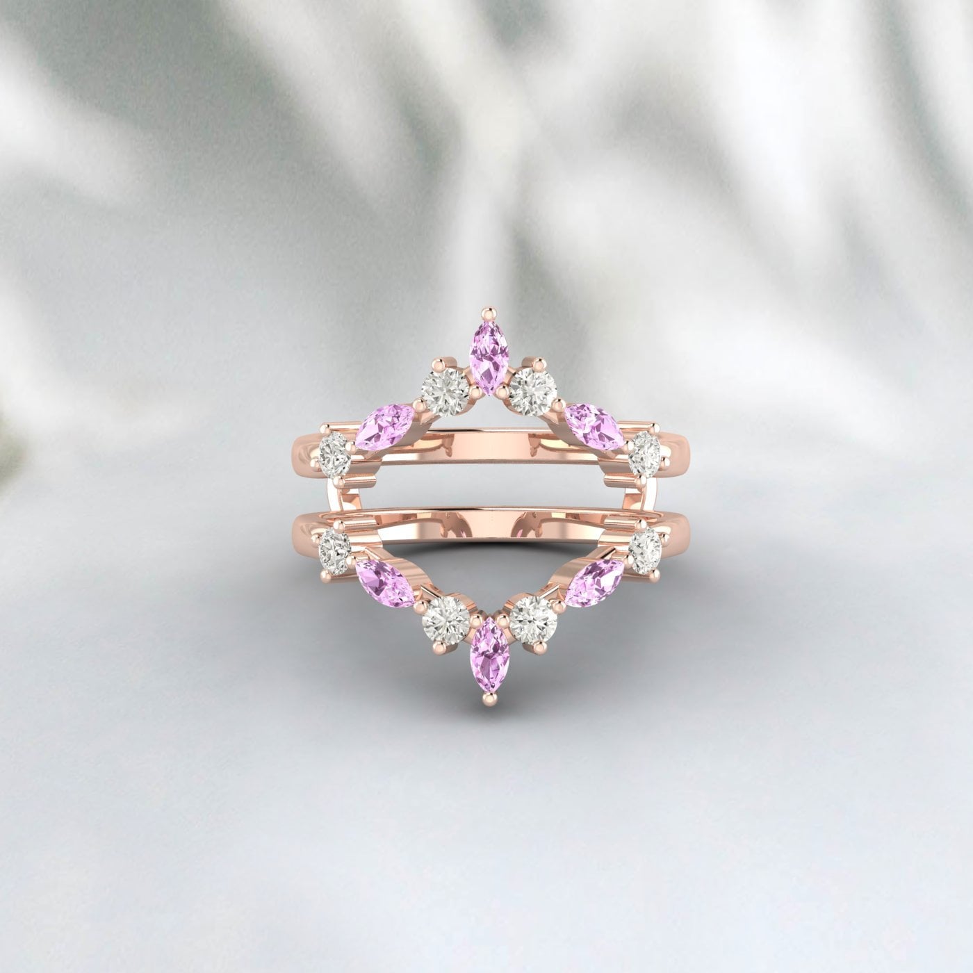 Marquise Cut Pink Sapphire Stacking Curved Ring Uniqu Wedding Band