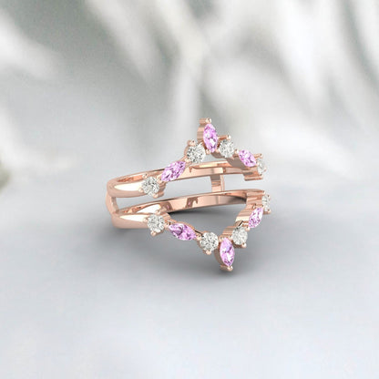 Bague incurvée empilable en saphir rose taille marquise, alliance unique