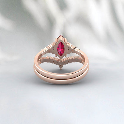 Ruby Engagement Ring Sterling Silver Ruby Vintage Wedding Bridal Promise Ring For Women July Birthstone Ring Ruby Ring Set Gift For Her