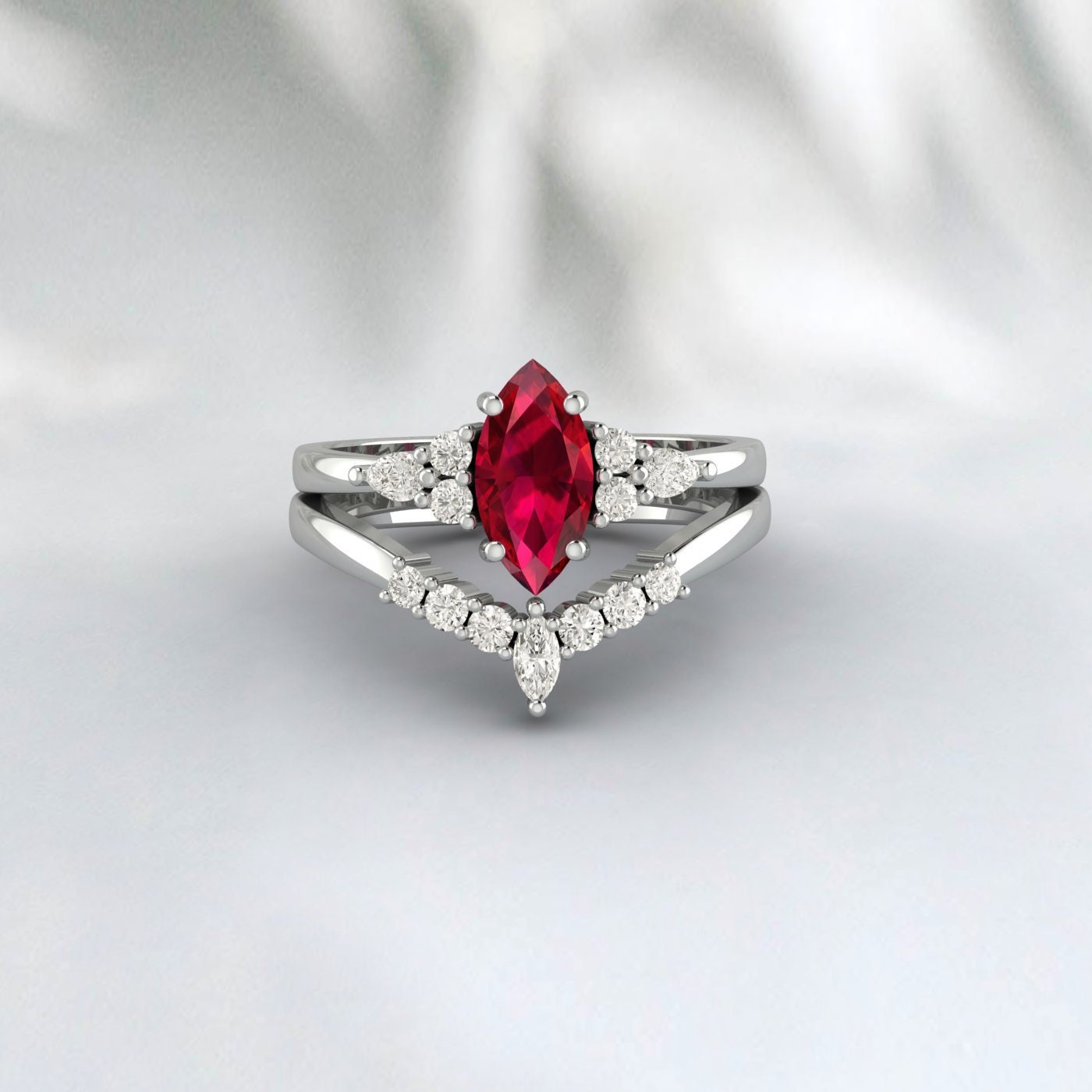 Ruby Engagement Ring Sterling Silver Ruby Vintage Wedding Bridal Promise Ring For Women July Birthstone Ring Ruby Ring Set Gift For Her