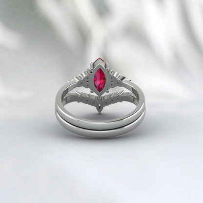 Ruby Engagement Ring Sterling Silver Ruby Vintage Wedding Bridal Promise Ring For Women July Birthstone Ring Ruby Ring Set Gift For Her