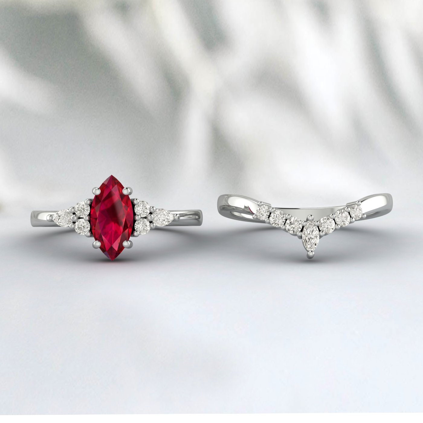 Ruby Engagement Ring Sterling Silver Ruby Vintage Wedding Bridal Promise Ring For Women July Birthstone Ring Ruby Ring Set Gift For Her