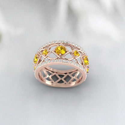 Bague d'éternité Citrine Moissanite, alliance empilable Vintage