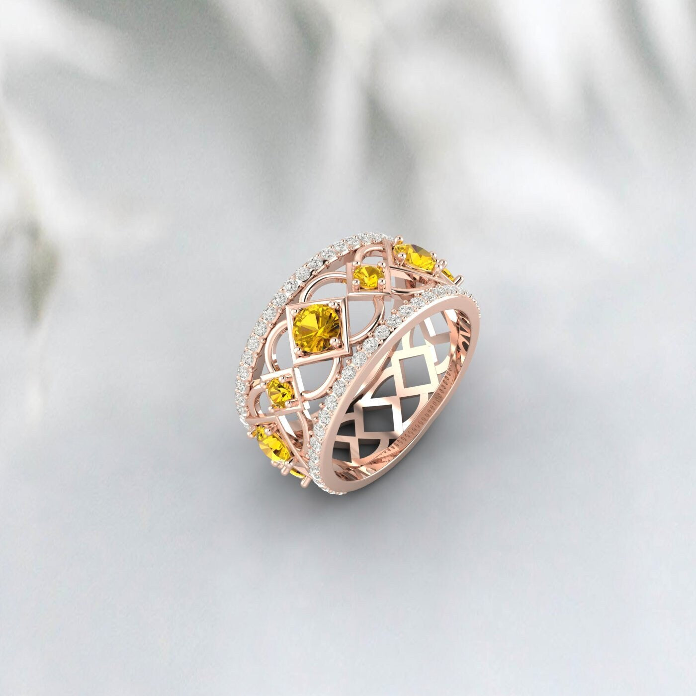 Bague d'éternité Citrine Moissanite, alliance empilable Vintage