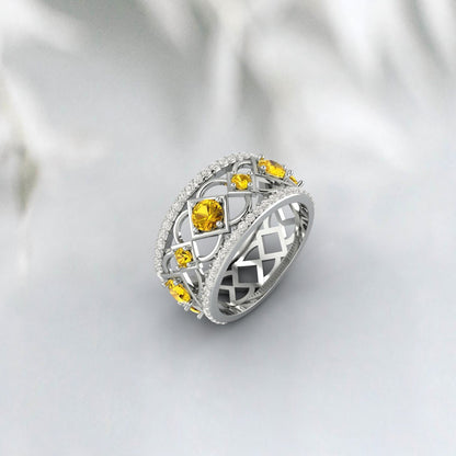 Bague d'éternité Citrine Moissanite, alliance empilable Vintage