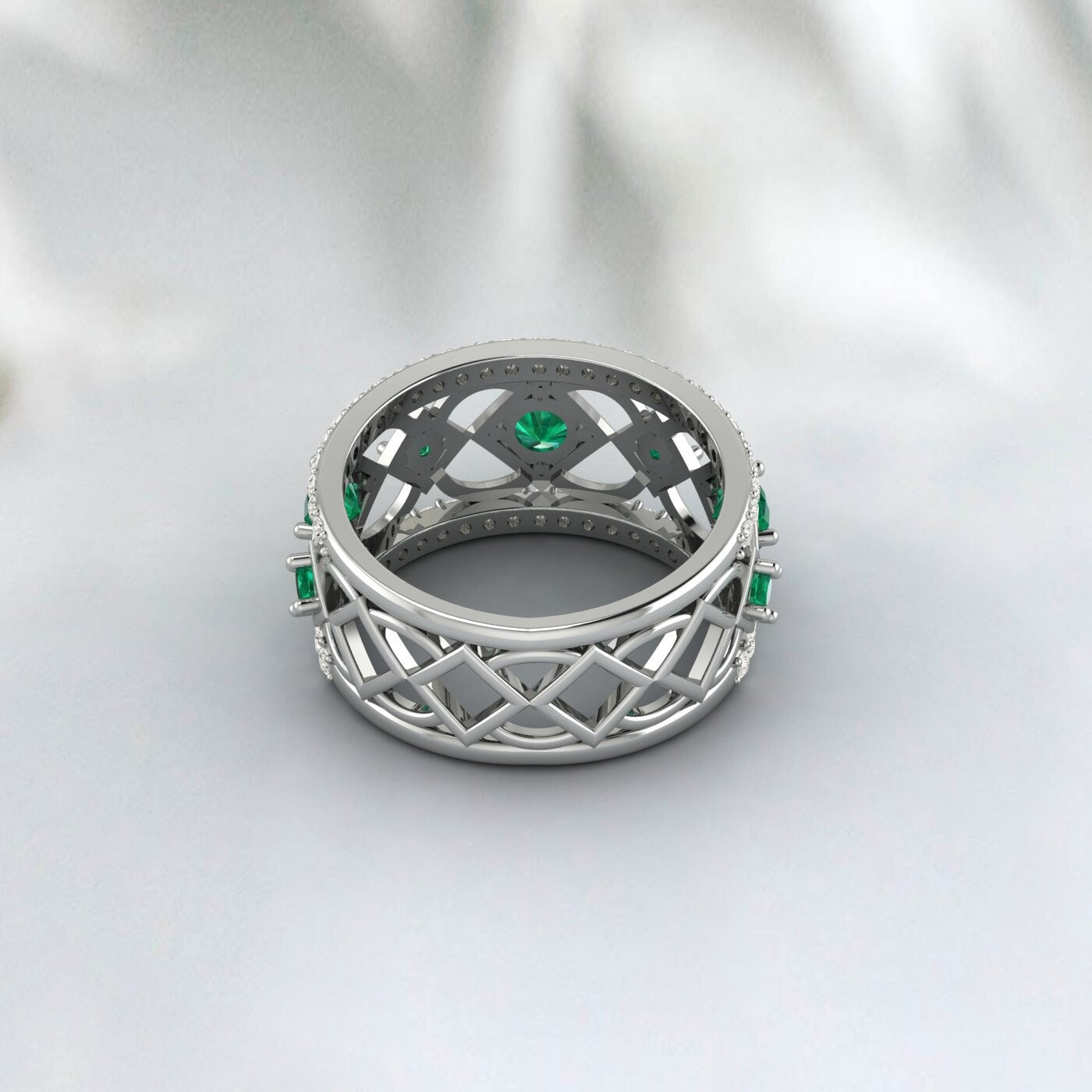 Lab Created Emerald Cz Diamond Eternity Wedding Band Engagement Ring