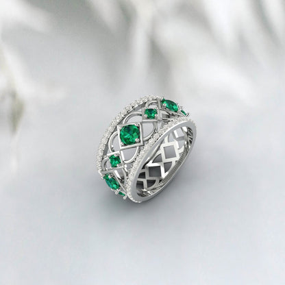 Lab Created Emerald Cz Diamond Eternity Wedding Band Engagement Ring