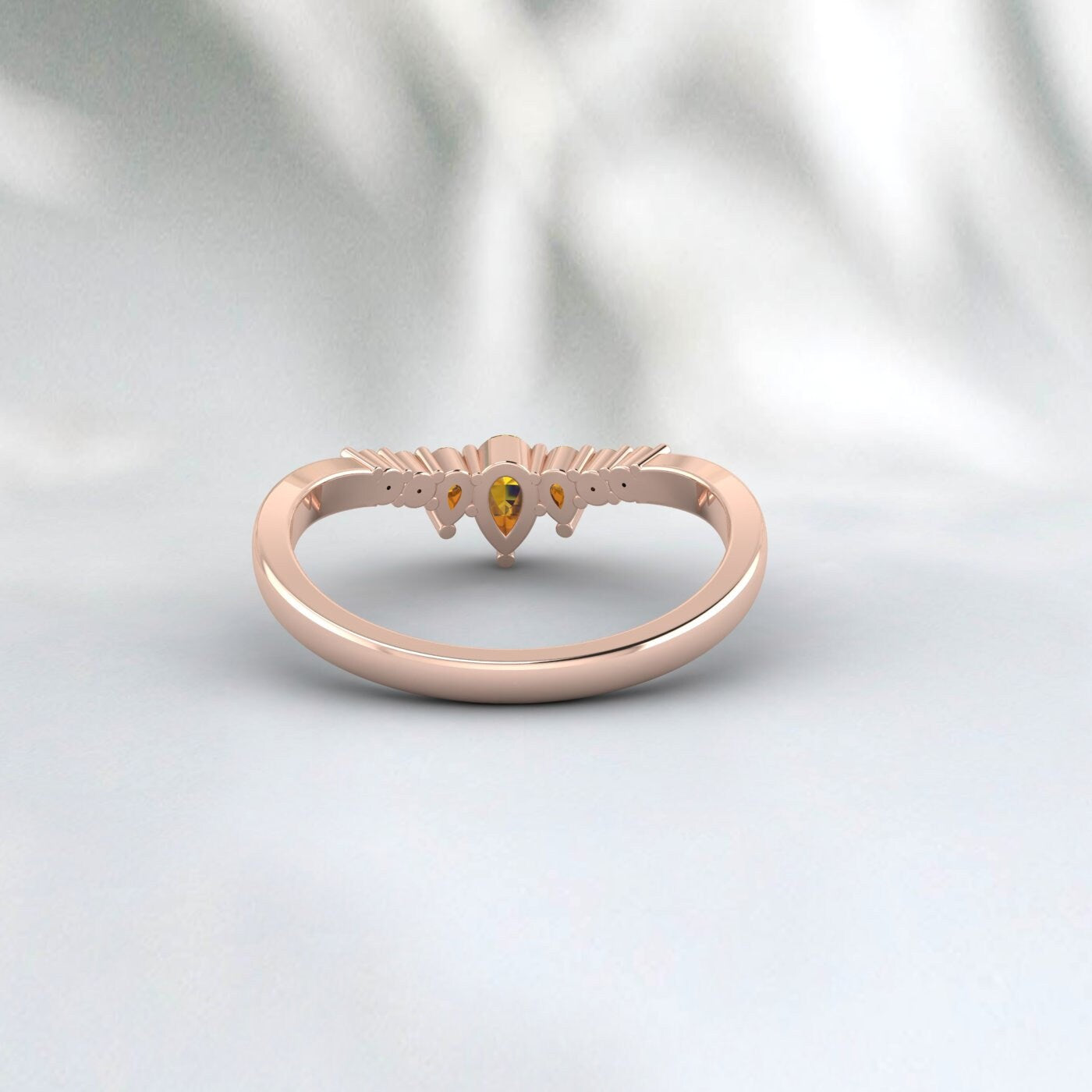 Bague de mariage couronne citrine coupe poire citrine Chevron bague d'anniversaire