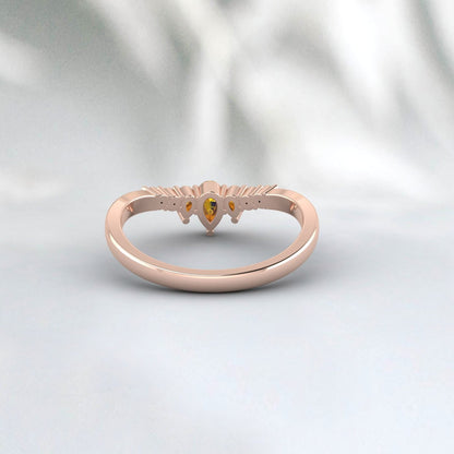 Crown Citrine Wedding Ring Pear Cut Citrine Chevron Annniversary Ring