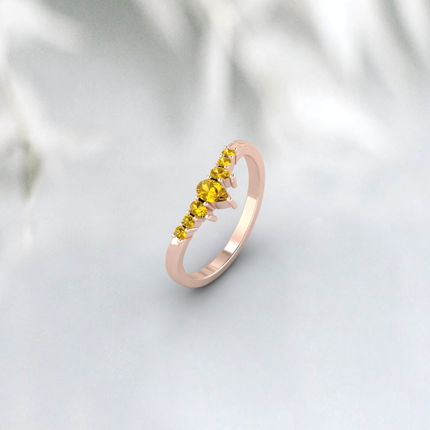 Bague de mariage couronne citrine coupe poire citrine Chevron bague d'anniversaire