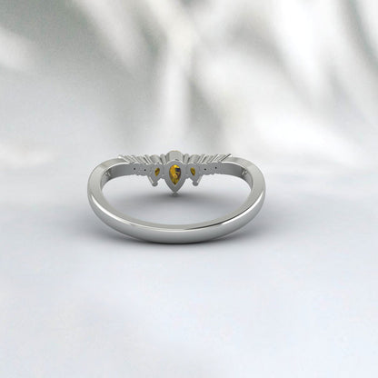 Crown Citrine Wedding Ring Pear Cut Citrine Chevron Annniversary Ring