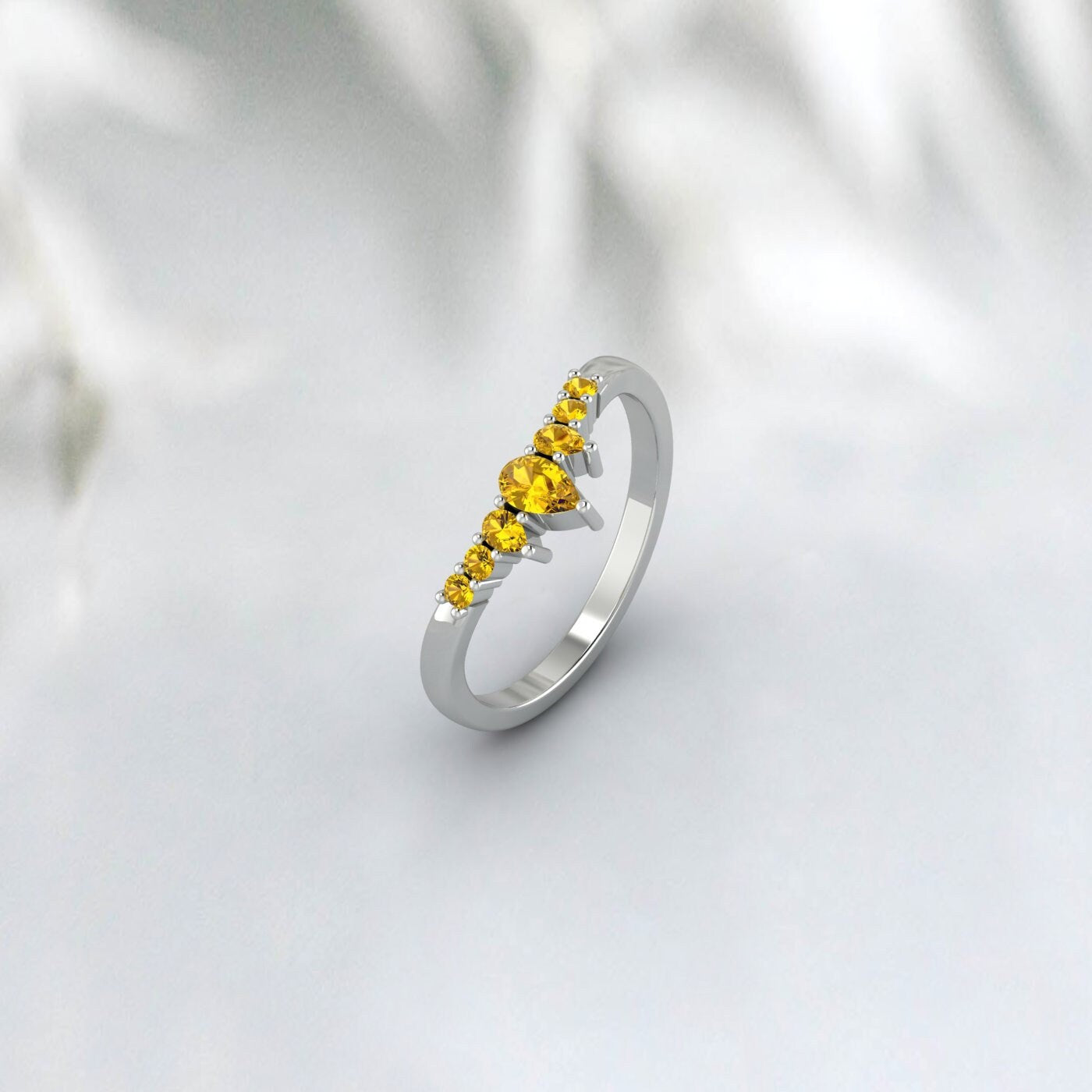 Crown Citrine Wedding Ring Pear Cut Citrine Chevron Annniversary Ring