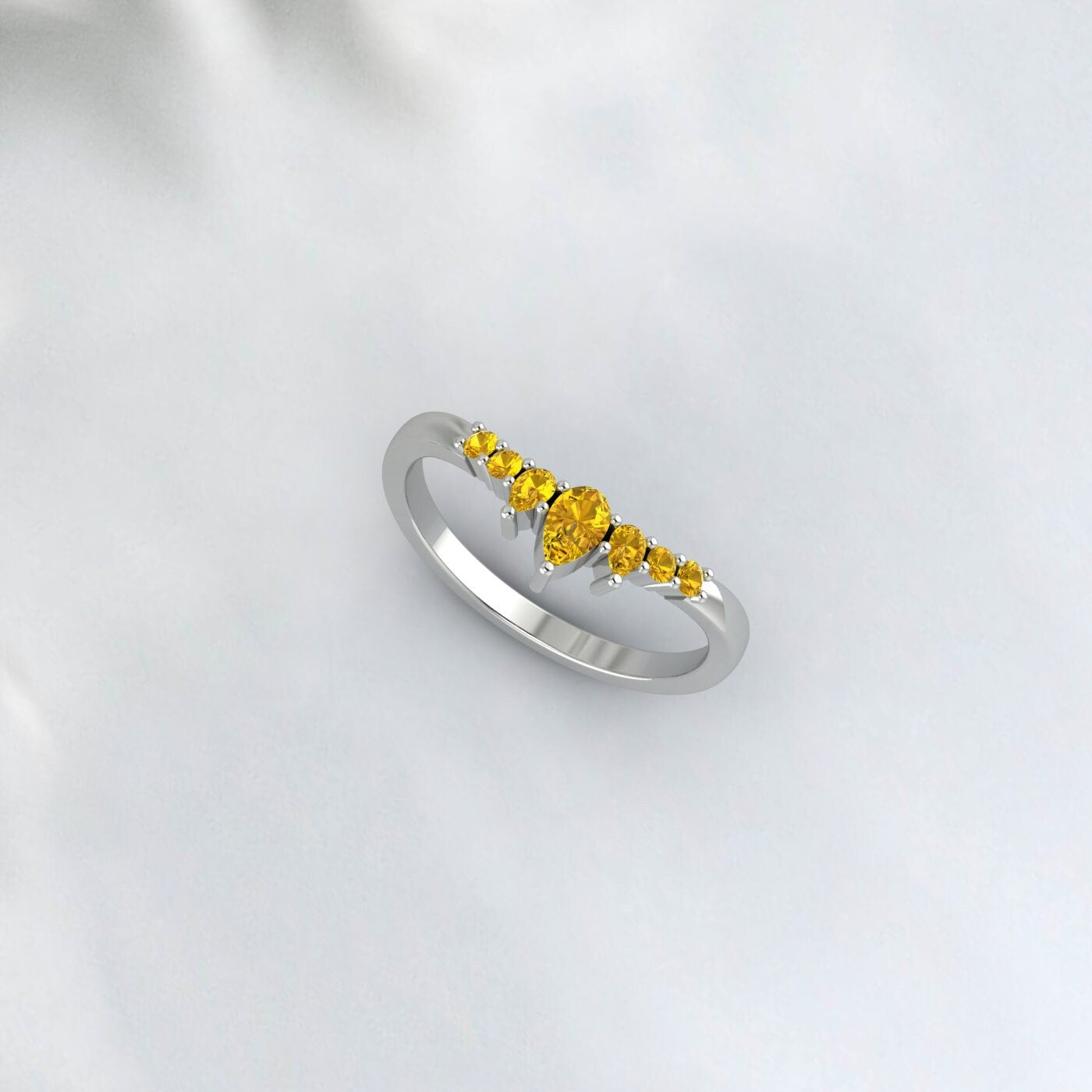 Crown Citrine Wedding Ring Pear Cut Citrine Chevron Annniversary Ring