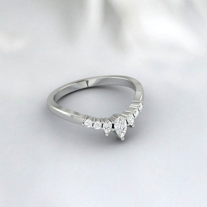 Pear Shaped Moissanite Curved Wedding Band Unique Vintage Bridal Gift