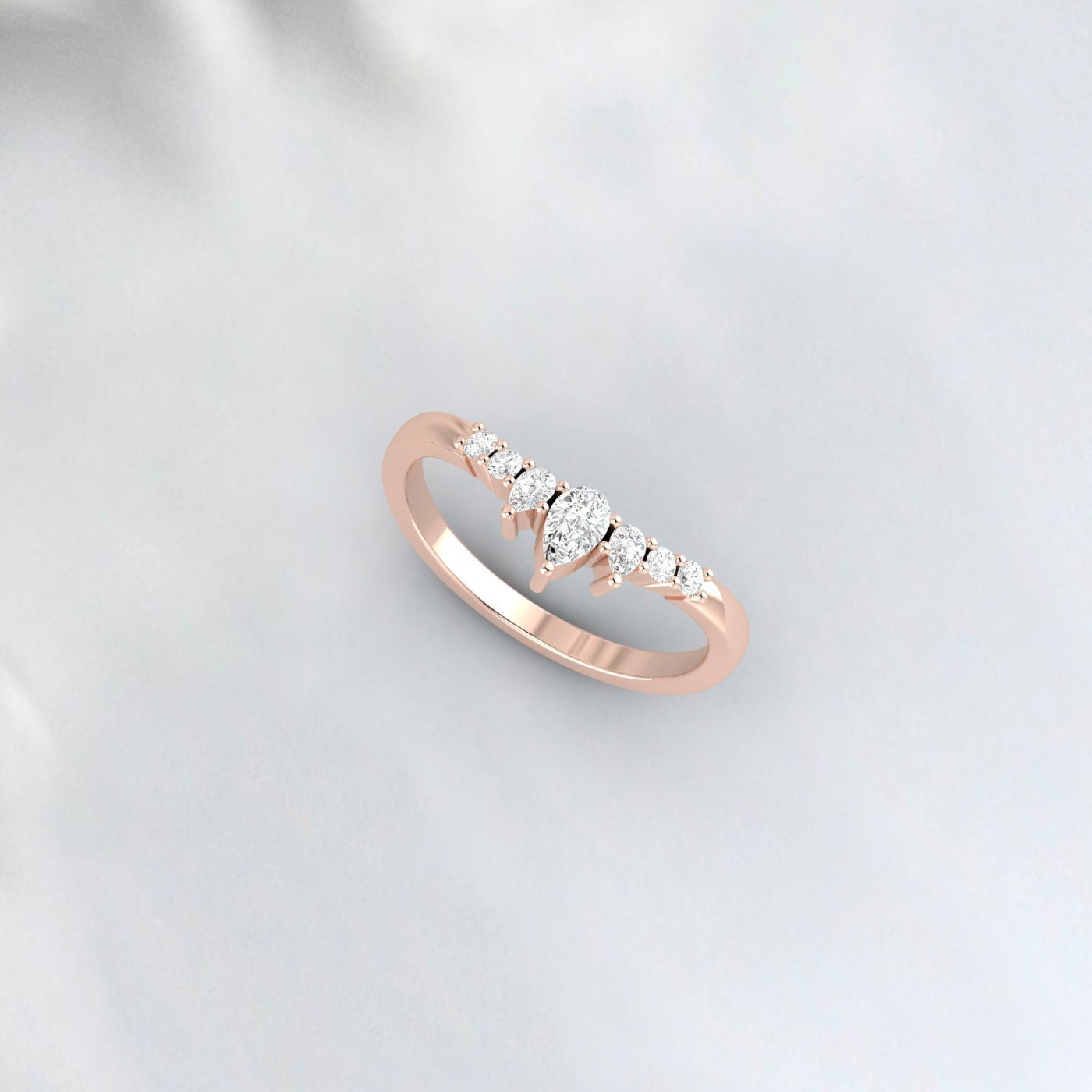 Pear Shaped Moissanite Curved Wedding Band Unique Vintage Bridal Gift