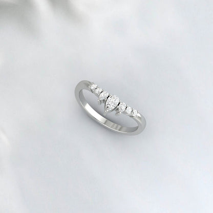 Pear Shaped Moissanite Curved Wedding Band Unique Vintage Bridal Gift