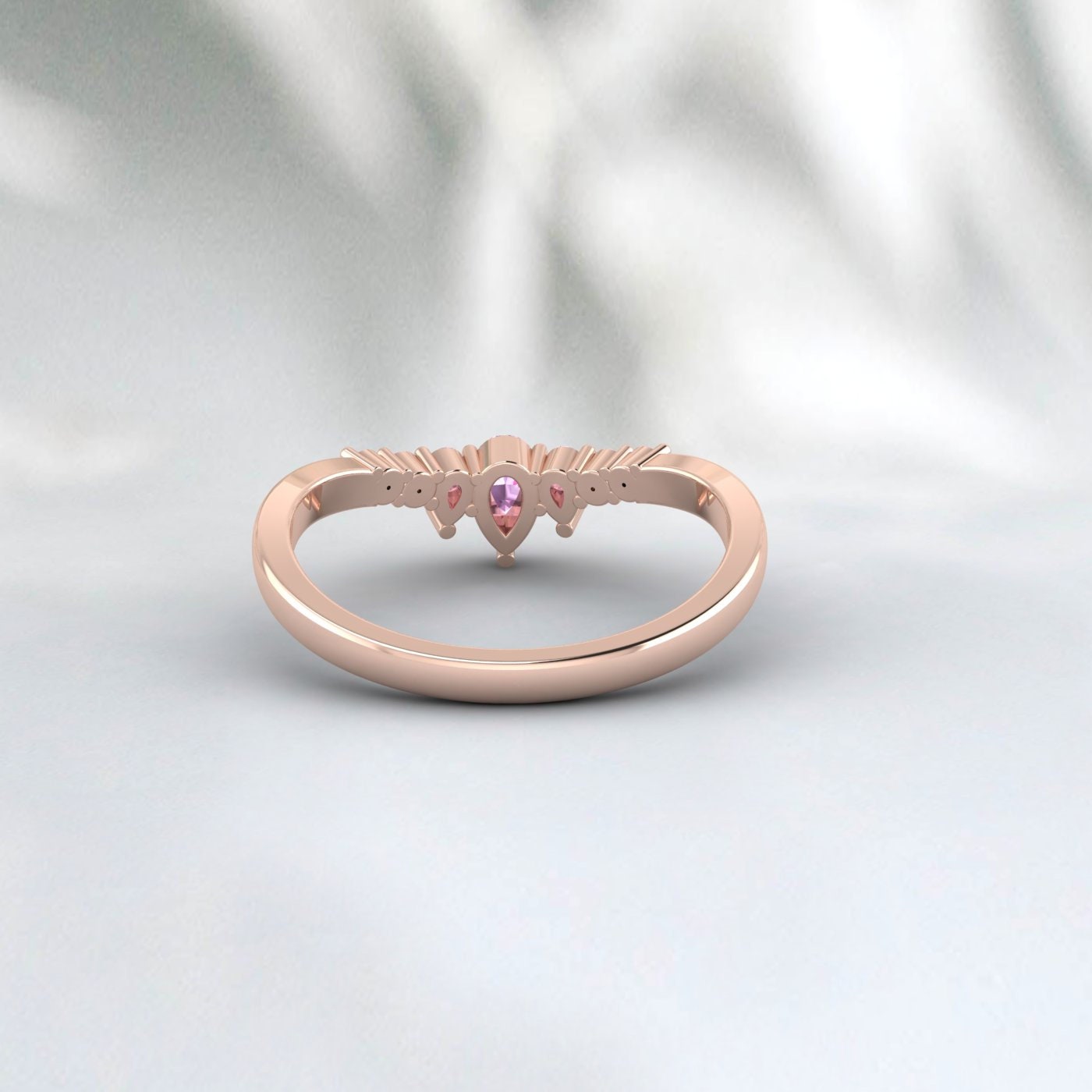 Alliance en saphir rose véritable, bague en argent empilable en or jaune 14 carats