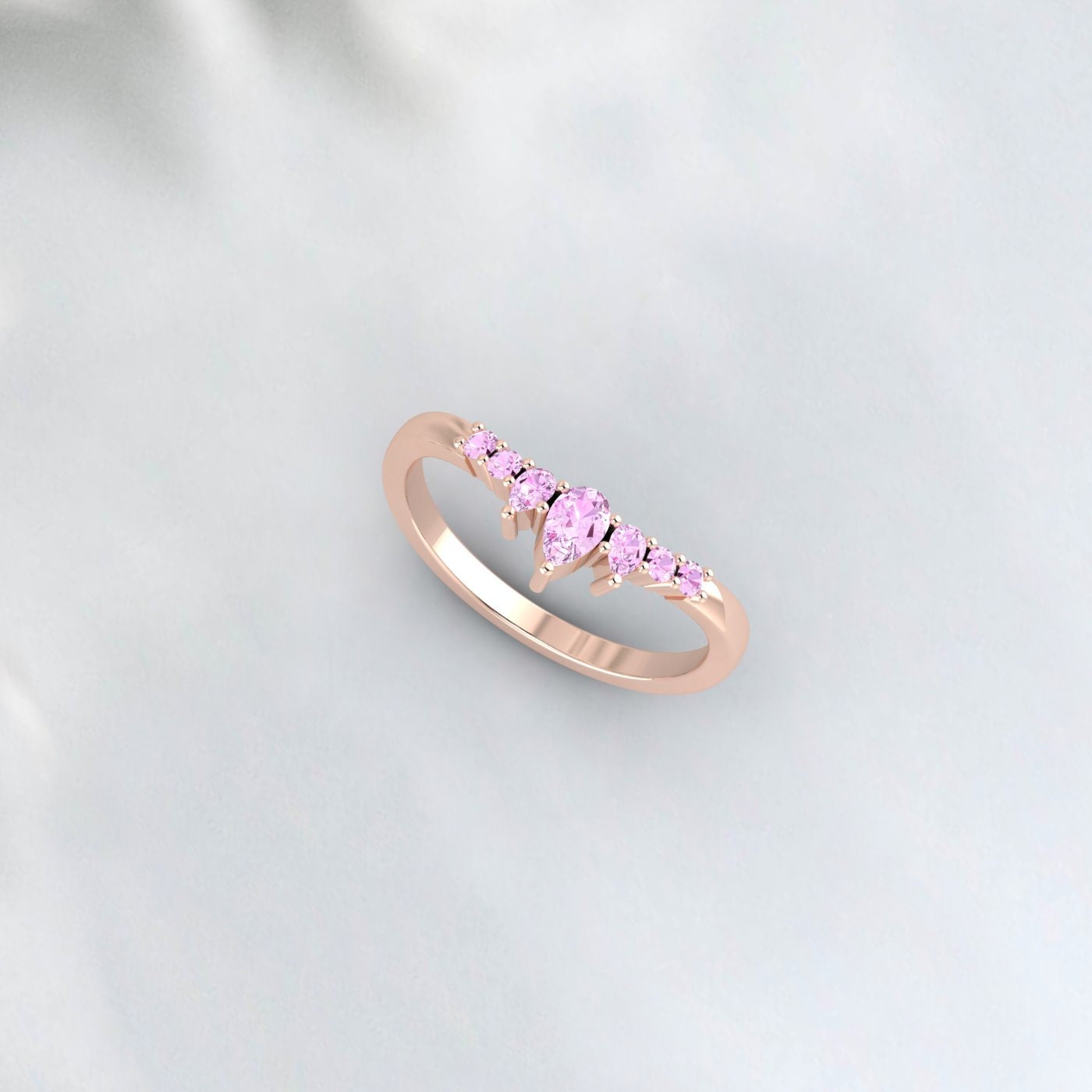 Alliance en saphir rose véritable, bague en argent empilable en or jaune 14 carats