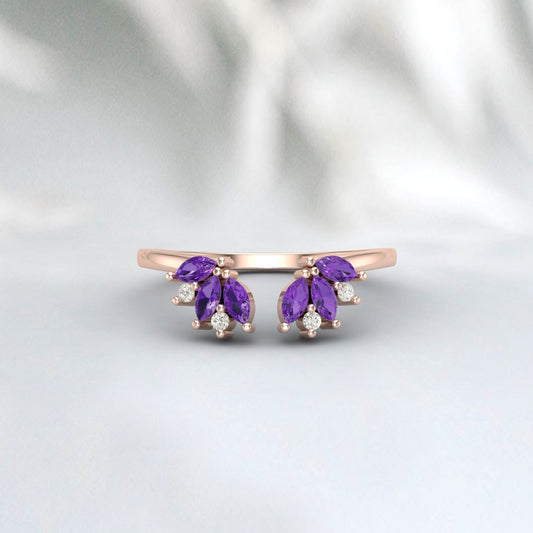 Amethyst Wedding Band Rose Gold Open Ring Vintage Engagement Ring Delicate Stacking Matching Curved Wedding Band Bridal Ring Amethyst Ring