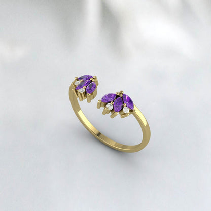 Amethyst Wedding Band Rose Gold Open Ring Vintage Engagement Ring Delicate Stacking Matching Curved Wedding Band Bridal Ring Amethyst Ring