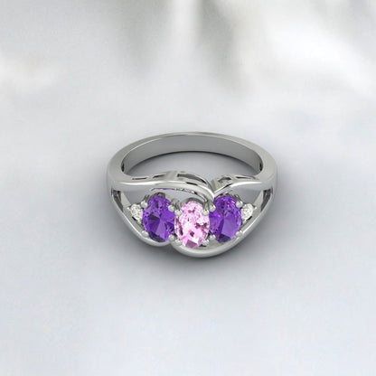 Bague de fiançailles ovale avec saphir rose et améthyste multi-pierres précieuses