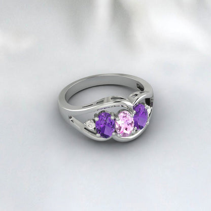 Bague de fiançailles ovale avec saphir rose et améthyste multi-pierres précieuses