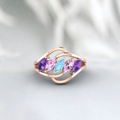 Multi Gemstone Ring Amethyst,Aquamarine,Pink Sapphire Wedding Ring