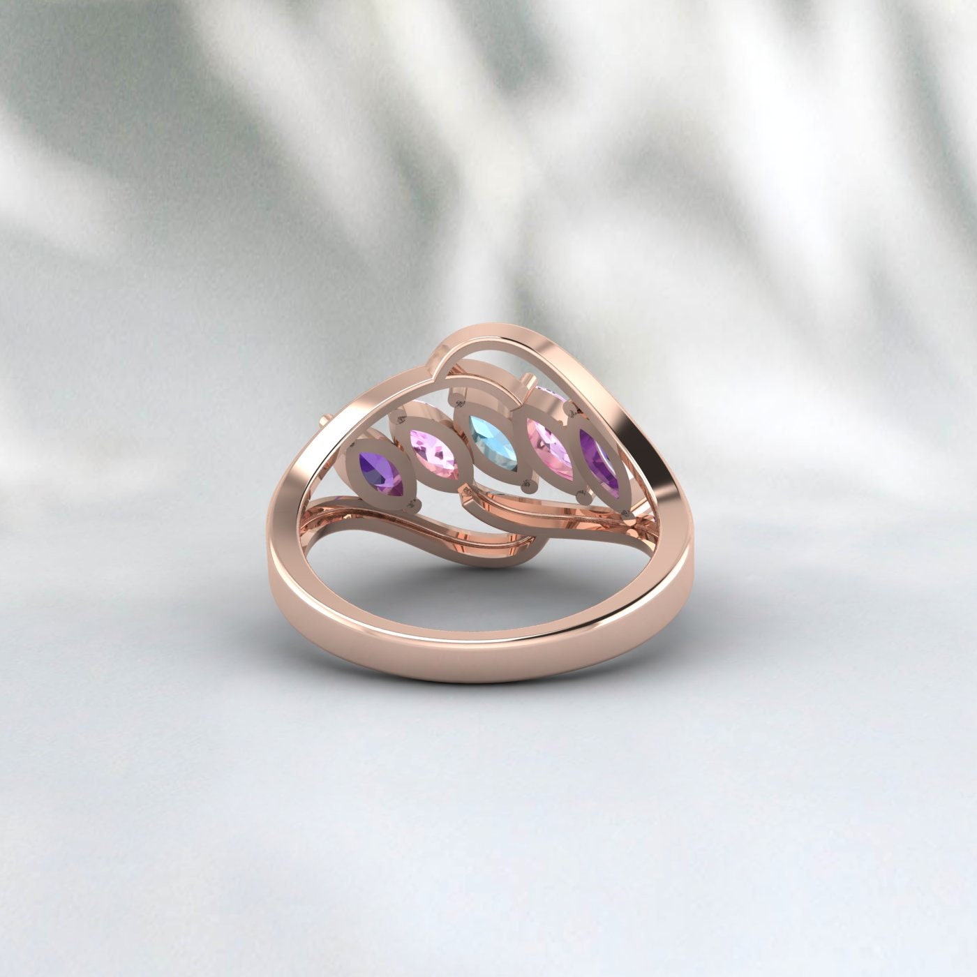 Multi Gemstone Ring Amethyst,Aquamarine,Pink Sapphire Wedding Ring