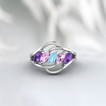 Multi Gemstone Ring Amethyst,Aquamarine,Pink Sapphire Wedding Ring