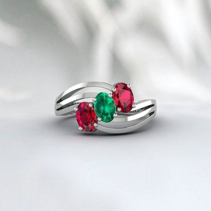 Oval Cut Red Ruby And Emerald Ring July Birthstone Wedding Ring