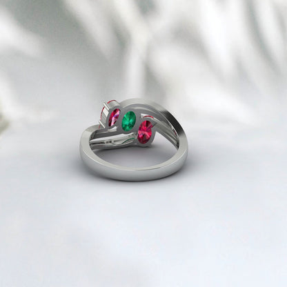 Oval Cut Red Ruby And Emerald Ring July Birthstone Wedding Ring