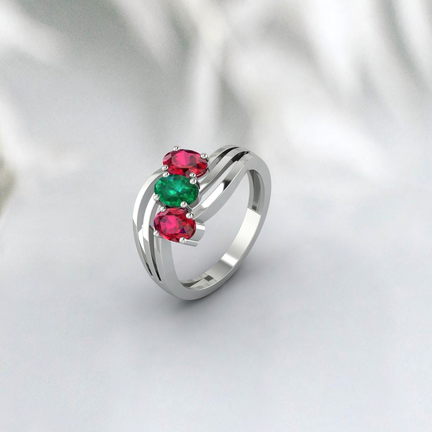 Oval Cut Red Ruby And Emerald Ring July Birthstone Wedding Ring