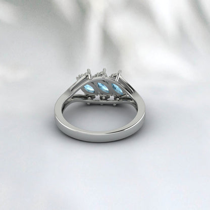 Marquise Aquamarine Bague en argent sterling Bague de fiançailles Bague de promesse