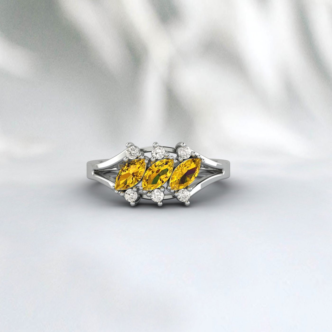 Marquise Cut Citrine Cluster Ring November Birthstone Wedding Ring